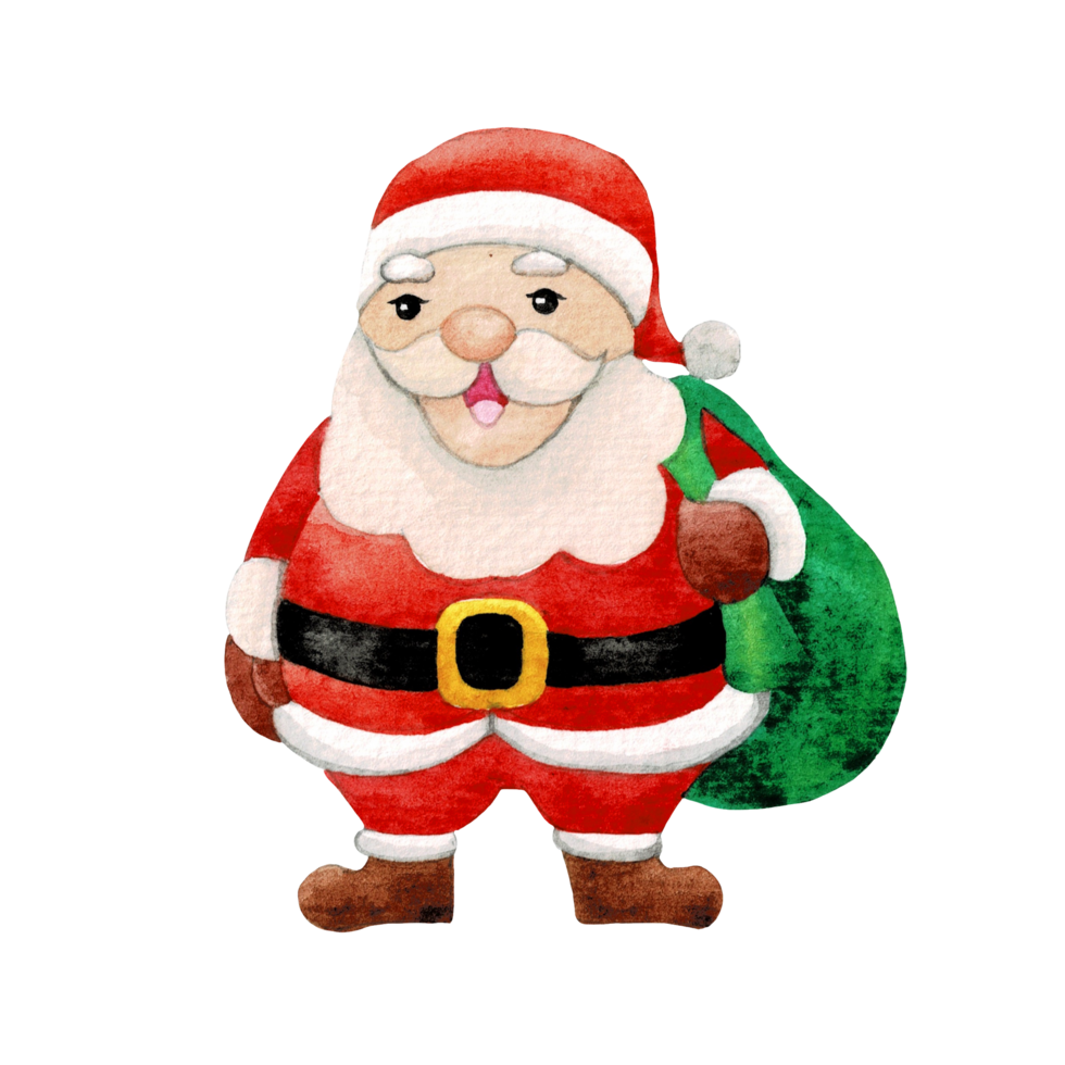 Happy Santa Claus character , cute Santa watercolor png