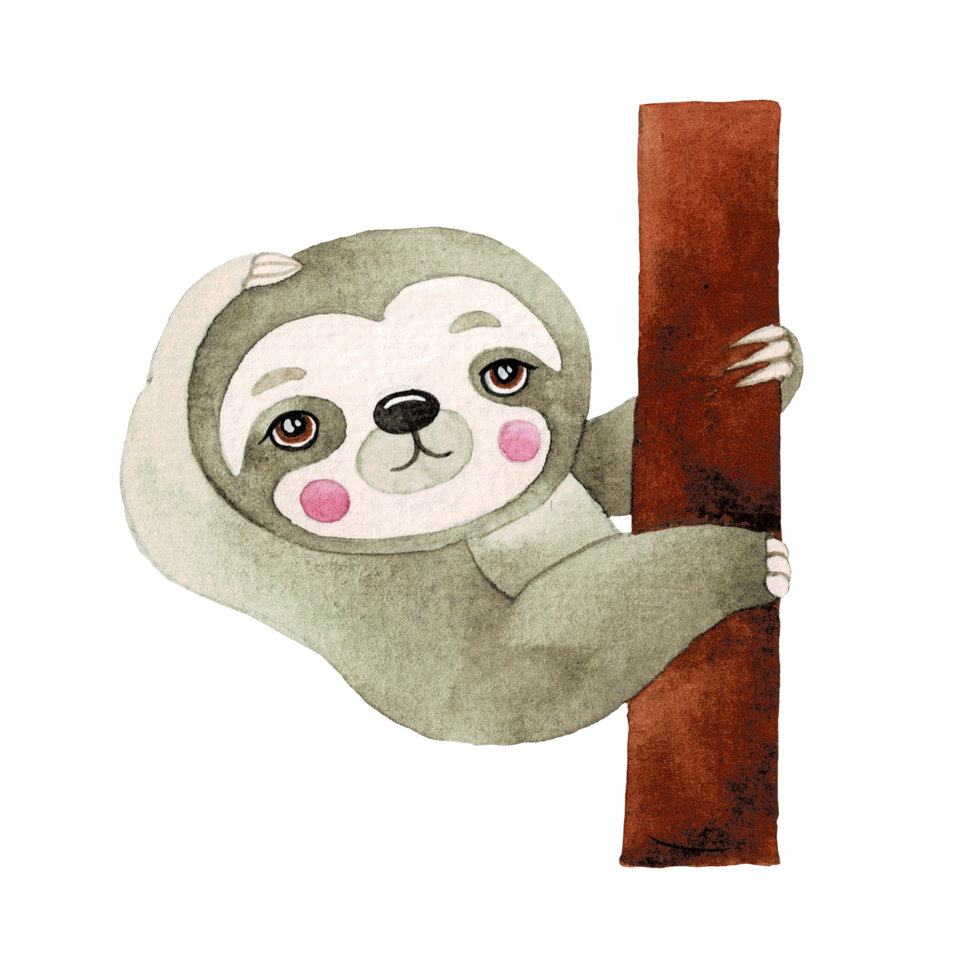 carino bradipo acquerello, carino cartone animato animale personaggio png