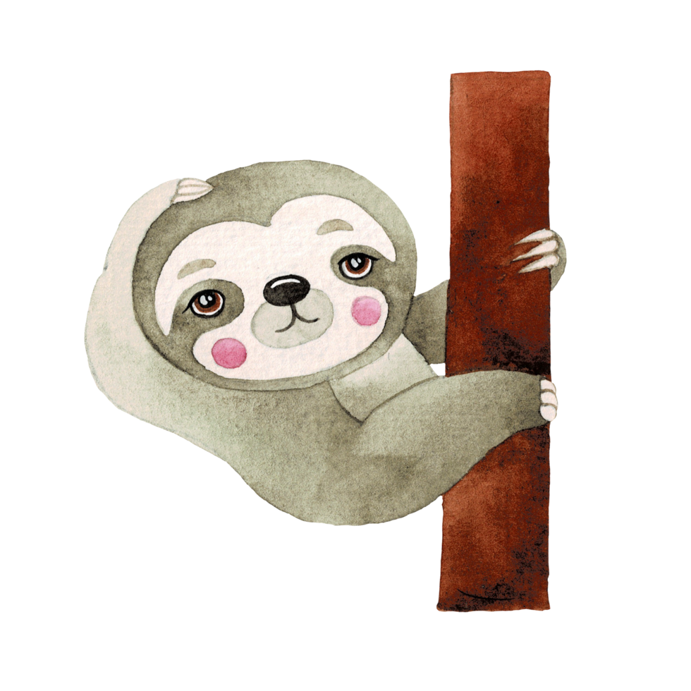 Cute Sloth watercolor, cute cartoon animal character png