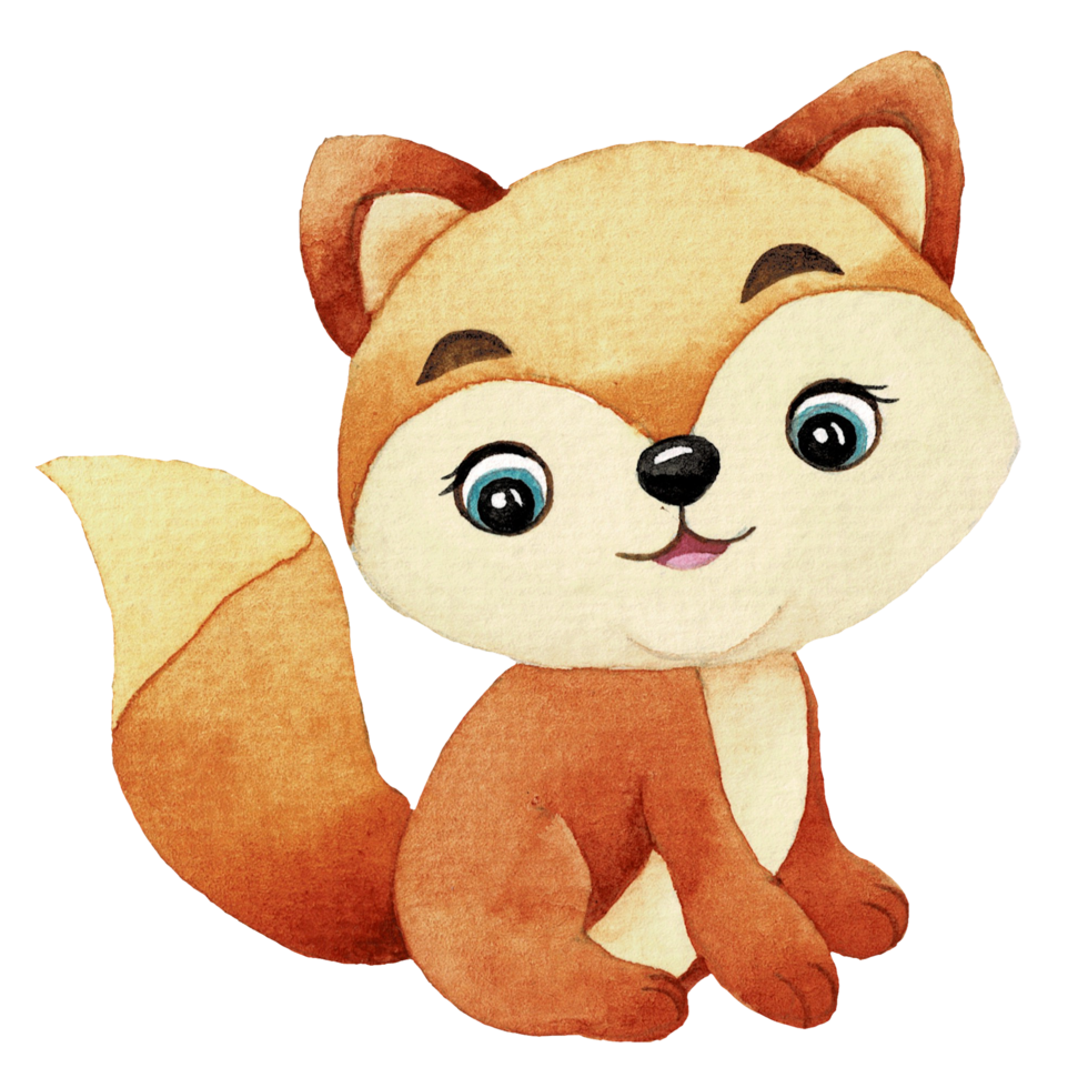 Cartoon animal watercolor illustration with fox png