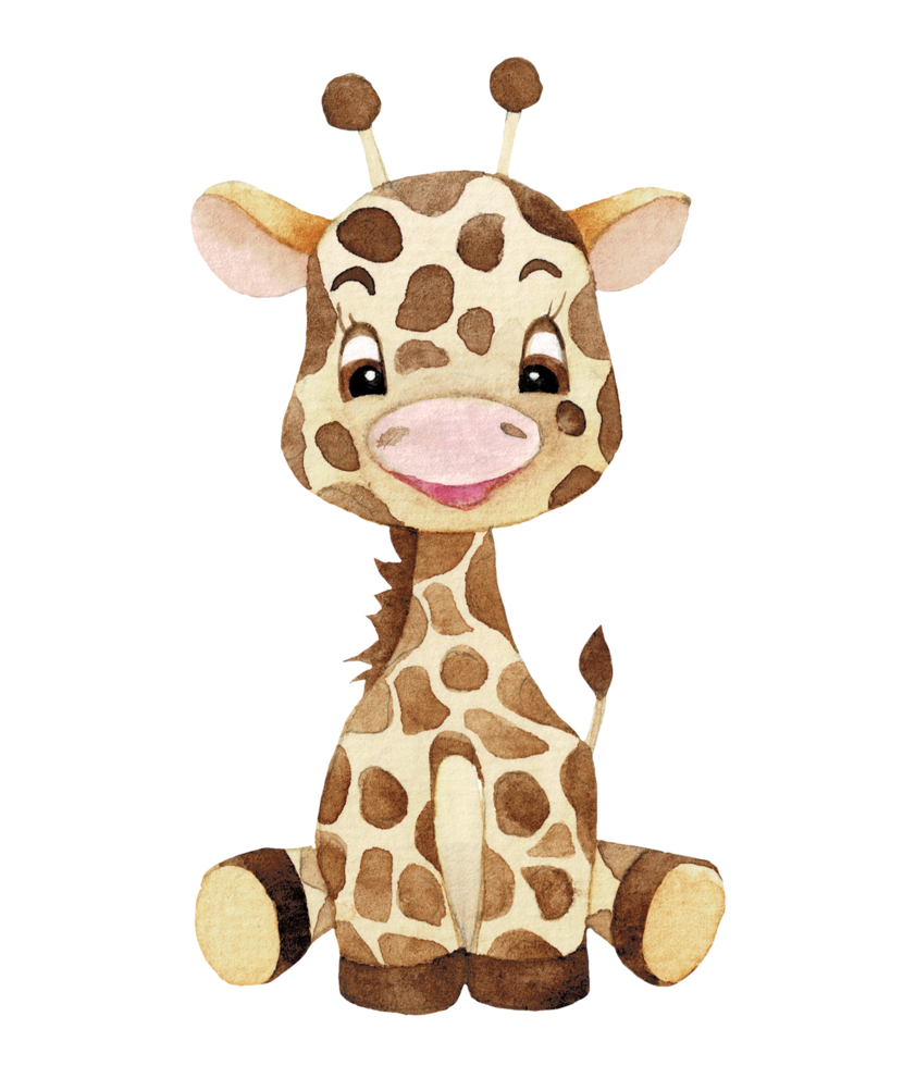 dessin animé animal aquarelle illustration avec girafe png