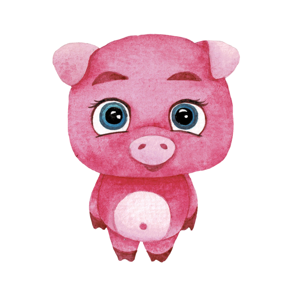 Cartoon animal watercolor illustration with pink pig png