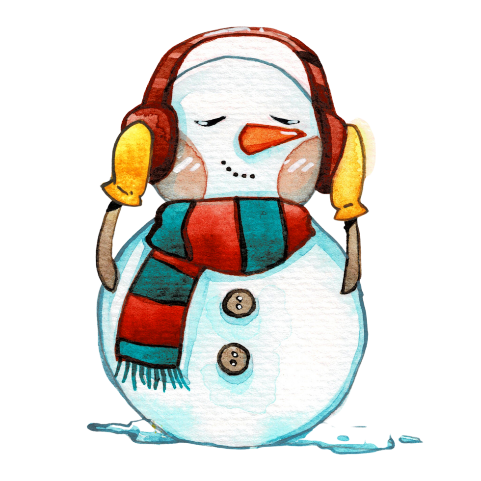 Watercolor cute snowman character, merry christmas png