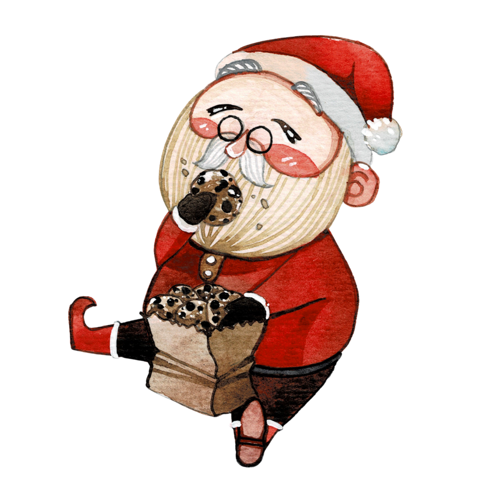 Happy Santa Claus character , cute Santa watercolor png