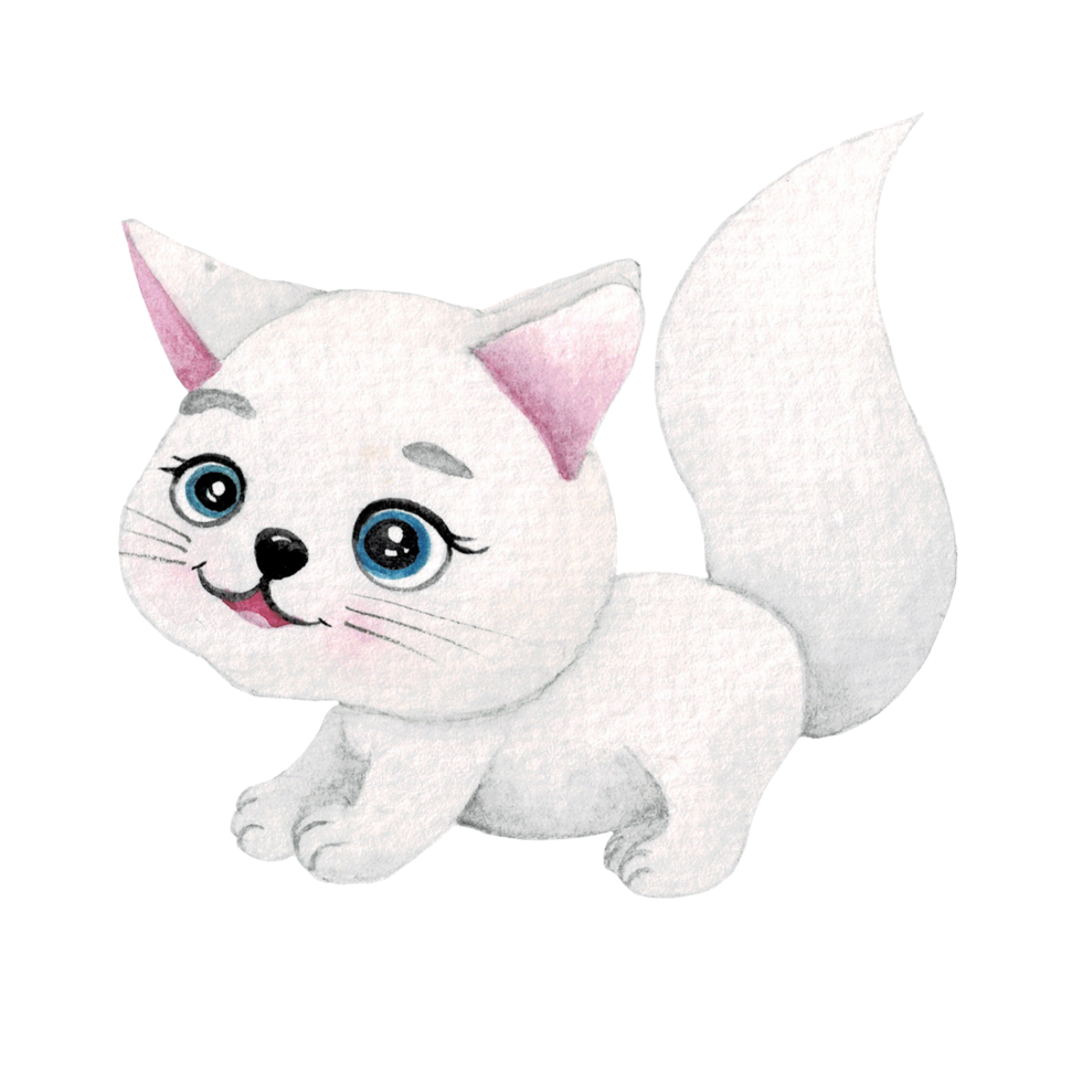 Cartoon animal watercolor illustration with cat png