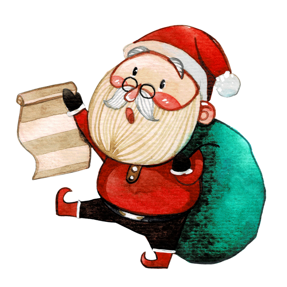 Happy Santa Claus character , cute Santa watercolor png