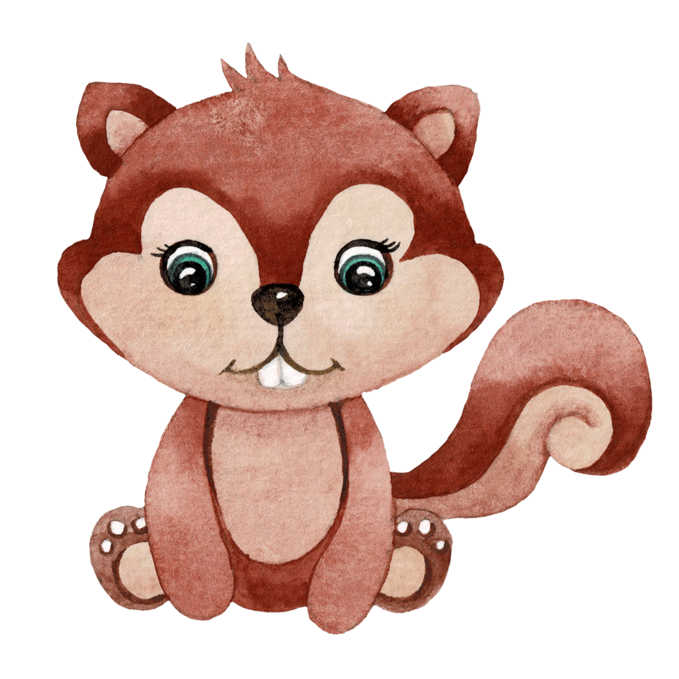 Cartoon animal watercolor illustration with squirrel png
