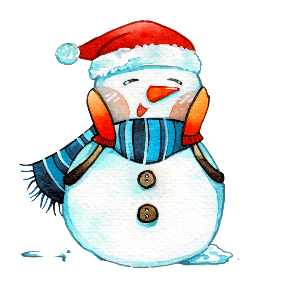 Watercolor cute snowman character, merry christmas png