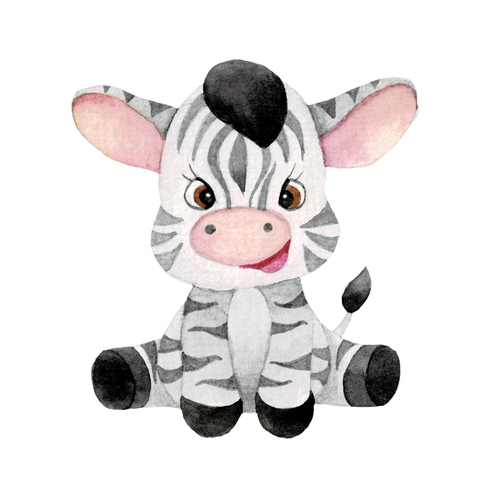 desenho animado animal aguarela ilustração com zebra png