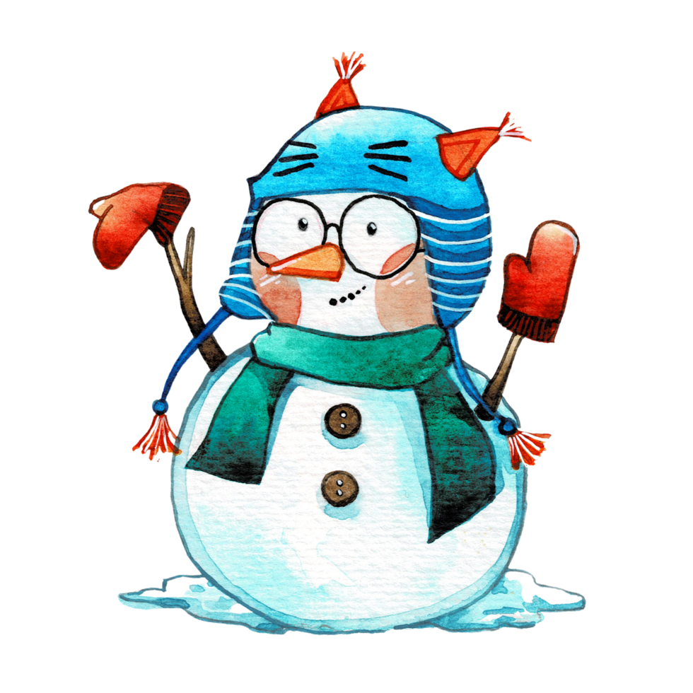 Watercolor cute snowman character, merry christmas png