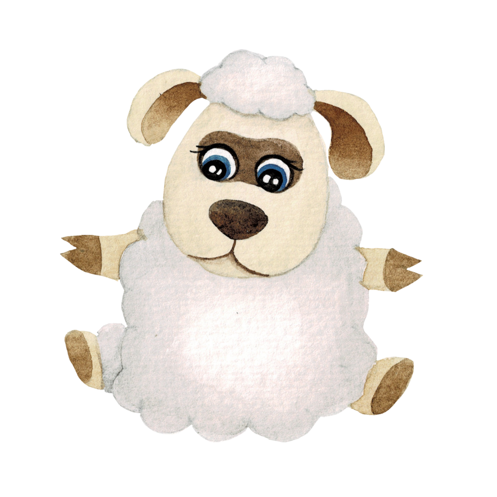 Cartoon animal watercolor illustration with sheep png