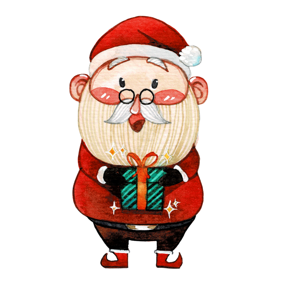 Happy Santa Claus character , cute Santa watercolor png