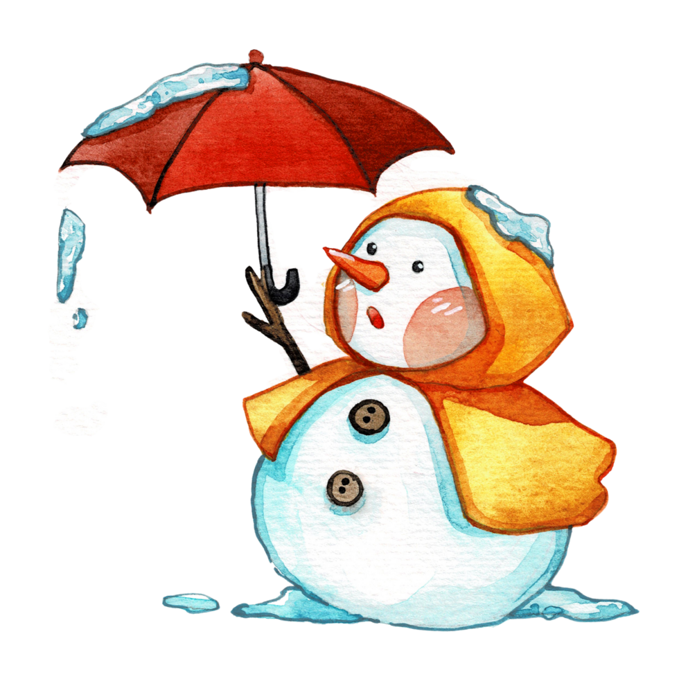 Watercolor cute snowman character, merry christmas png
