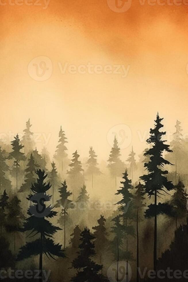 Simple forest design in water color style paitning. AI gnerative photo