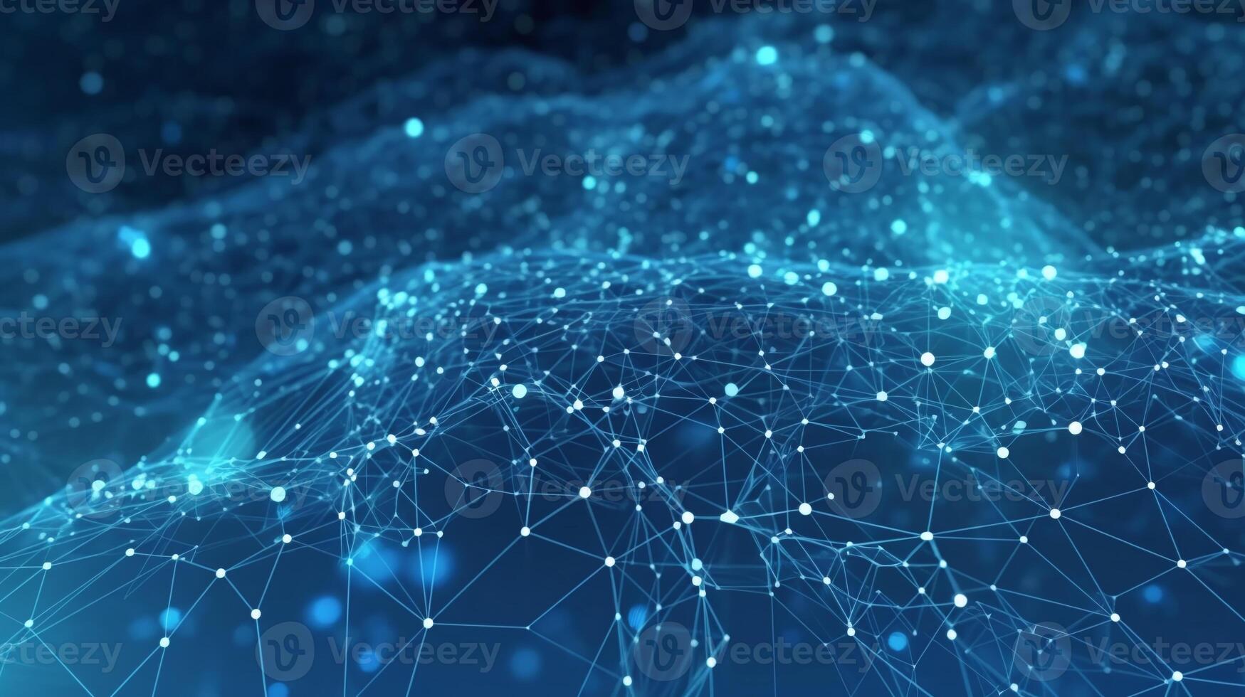 Blue abstract background with a network grid and particles connected, dot and triangle connection. photo