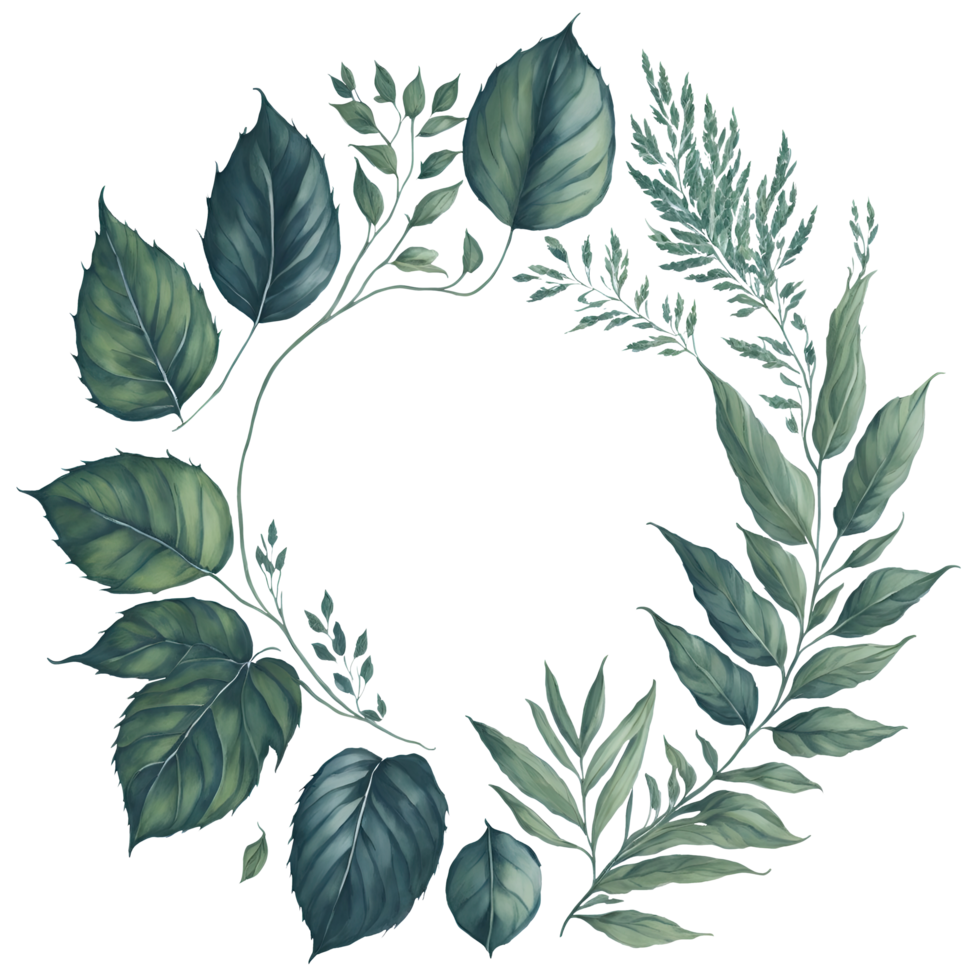 Watercolor leaf circle frame. png