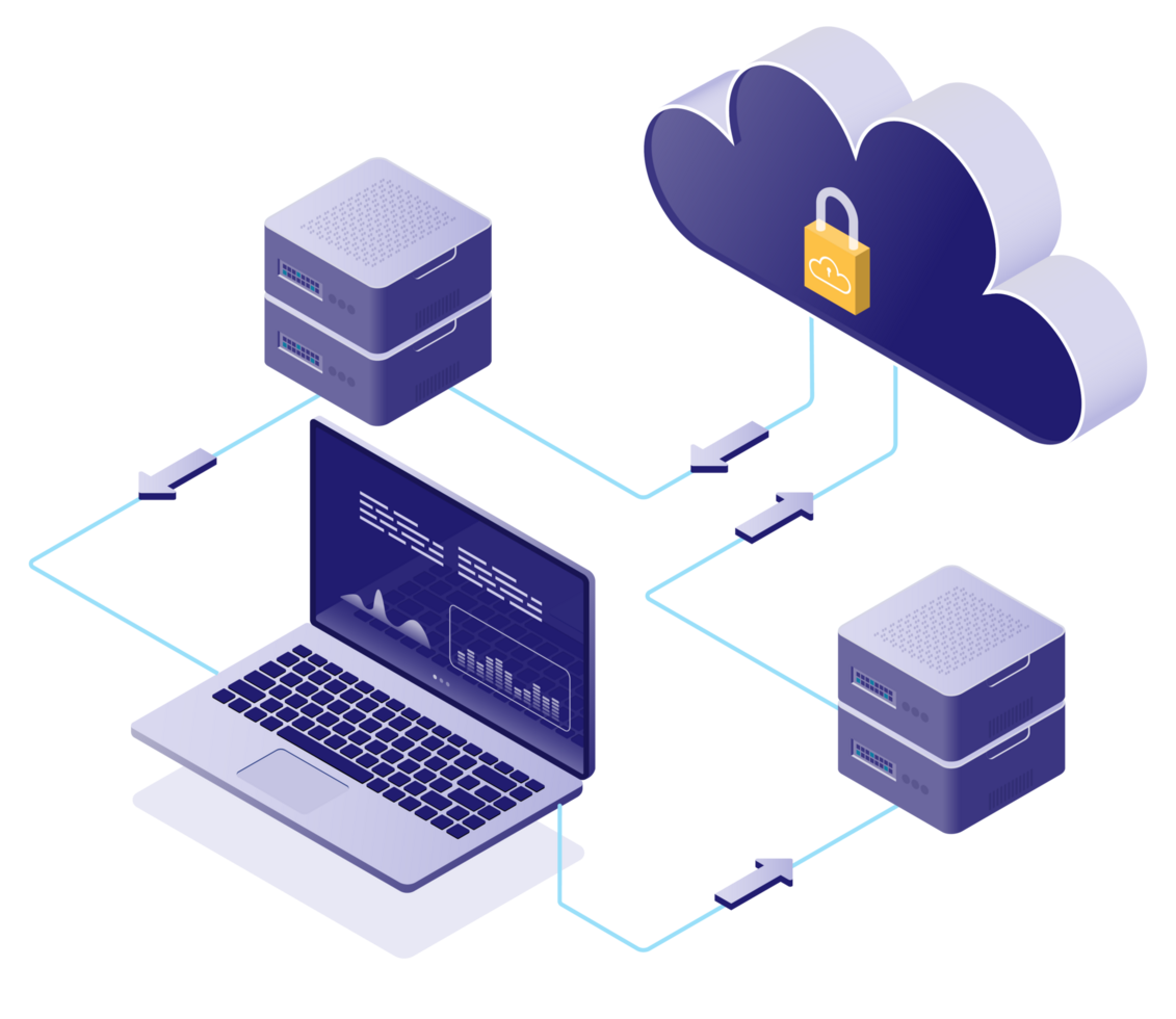 isometrico moderno nube tecnologia e rete, grande dati flusso in lavorazione concetto png