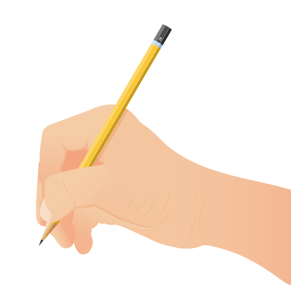 Hand holding a yellow pencil png