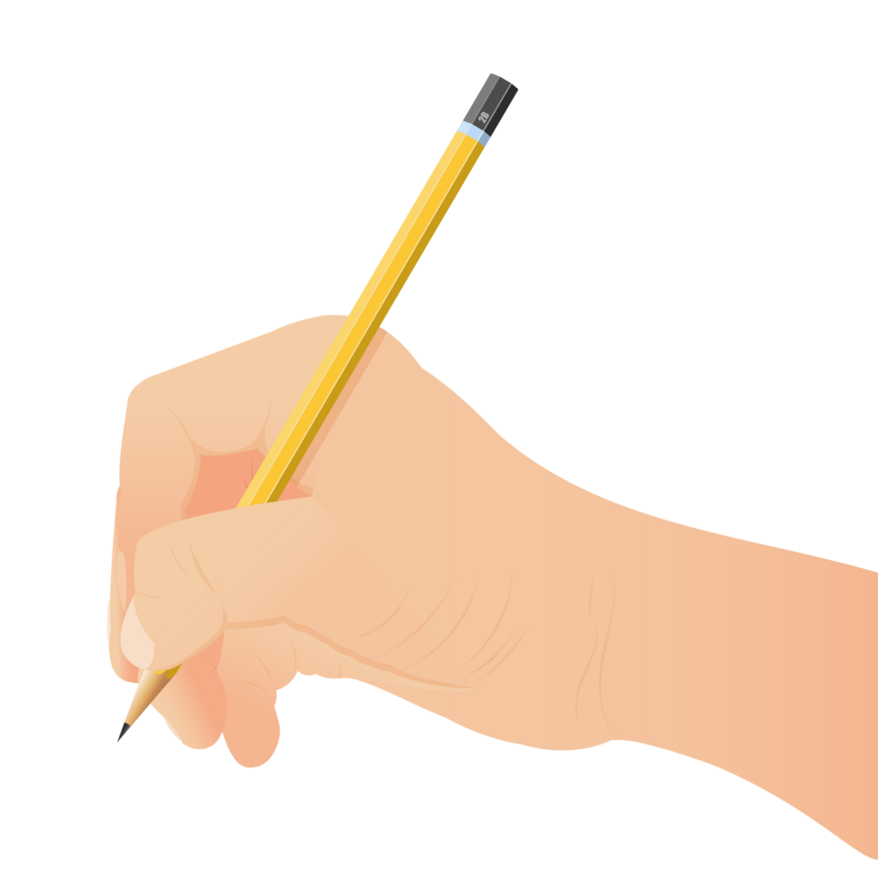 Hand holding a yellow pencil png