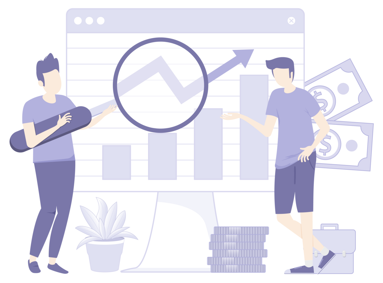 People analyzing financial data  flat design, earnings increase png
