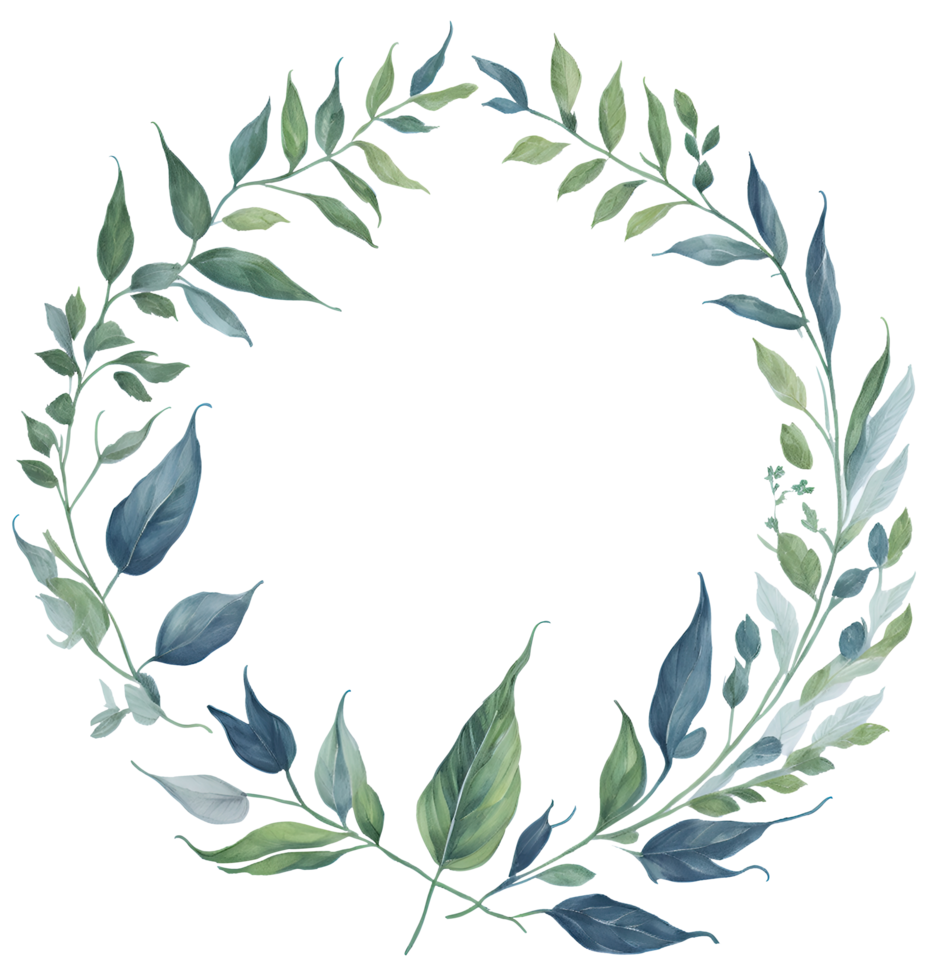 Watercolor leaf circle frame. png