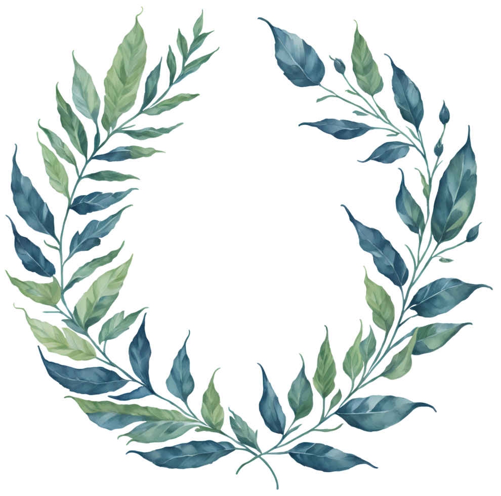 Watercolor leaf circle frame. png