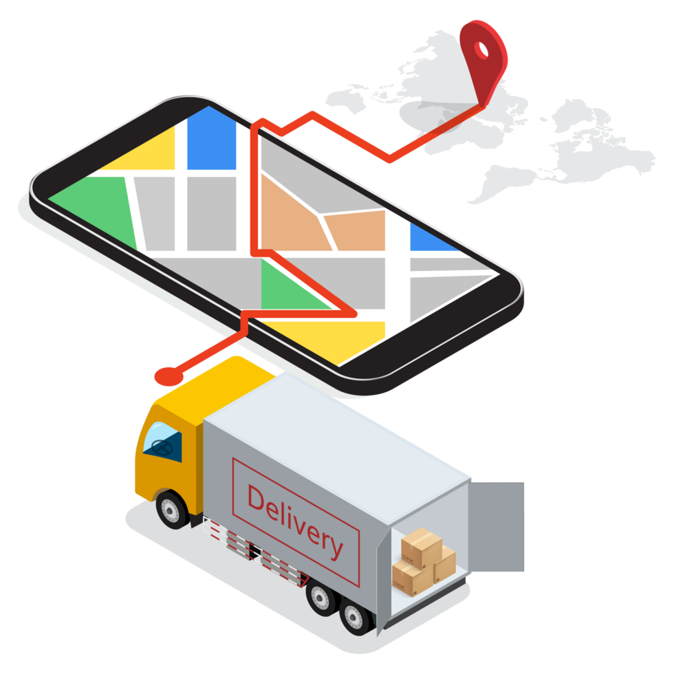 en ligne livraison sur mobile avec route et la navigation, intelligent logistique png