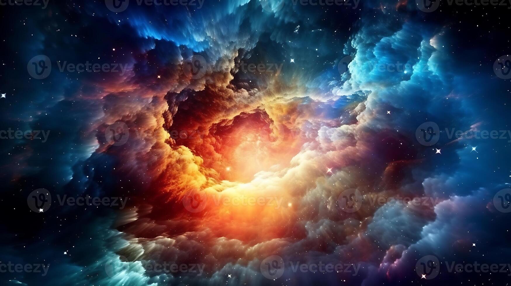Vibrant celestial nebula of cosmic hues. Twinkling nocturnal cosmos adorned with galaxies. The wonders of science and astronomy in the vast universe. photo