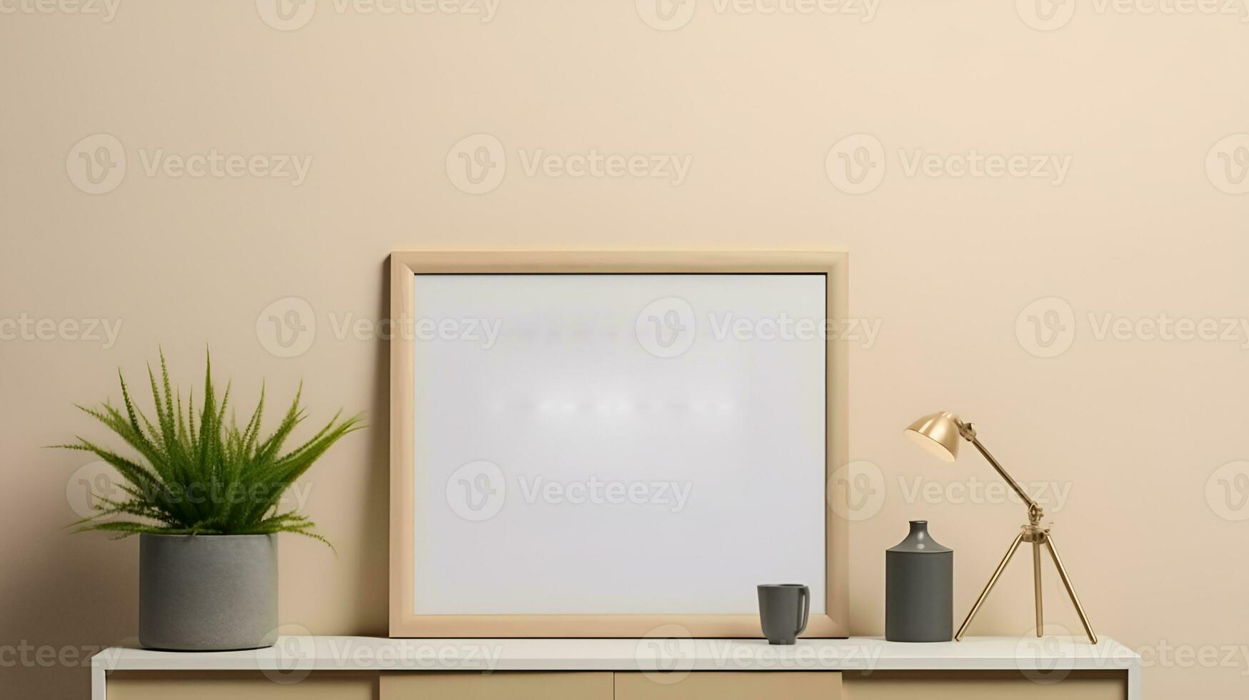 Mock-up frame blank horizontal poster frame imitating a living room interior. photo