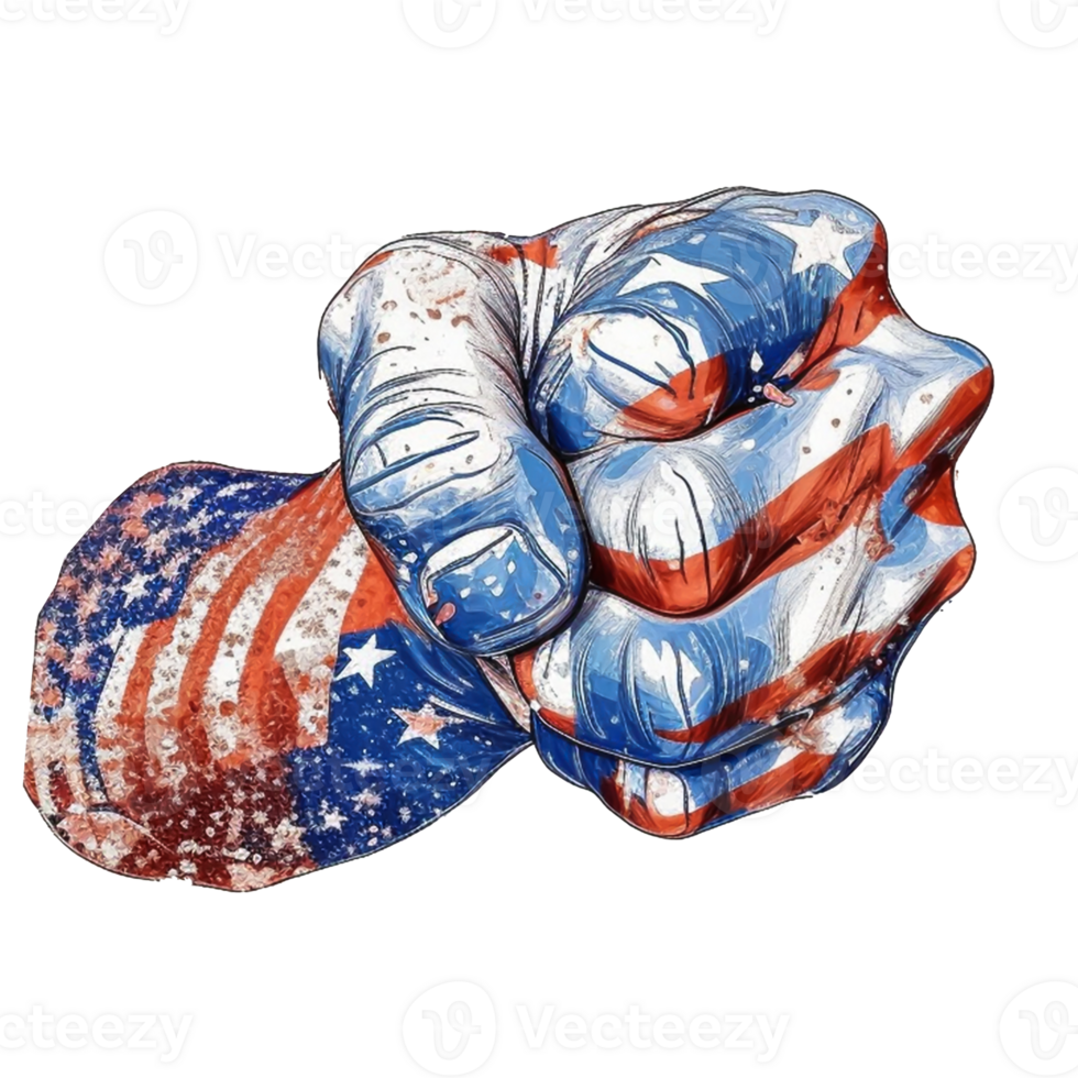 American flag painted on a clenched fist USA independence day transparent background png