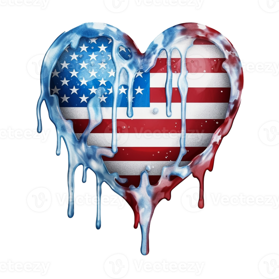 grunge cœur avec américain drapeau 4e de juillet journée transparent png