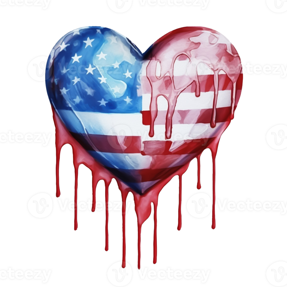 Grunge heart with American flag 4th of July Day Transparent PNG