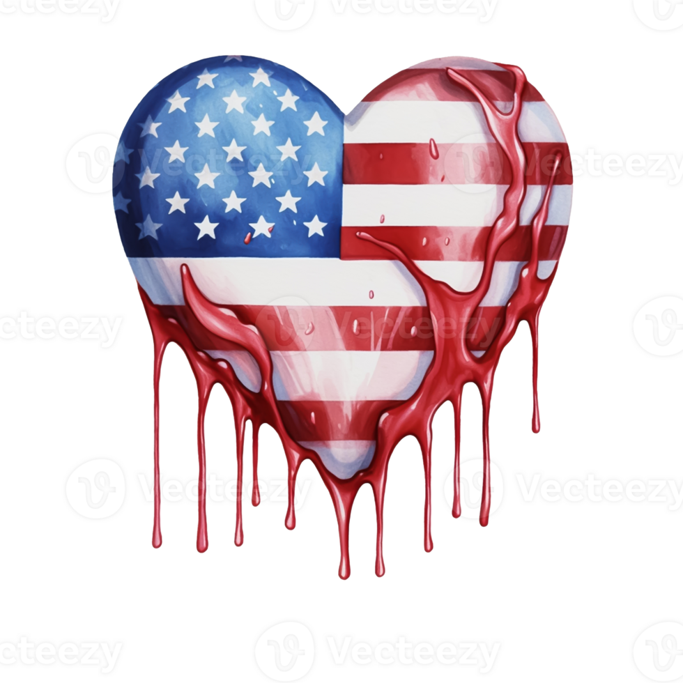 Grunge heart with American flag 4th of July Day Transparent PNG