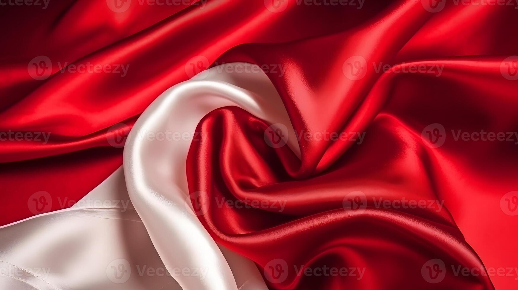 Illustration of a close-up view of a vibrant red and white silk fabric created with . Indonesian flag photo