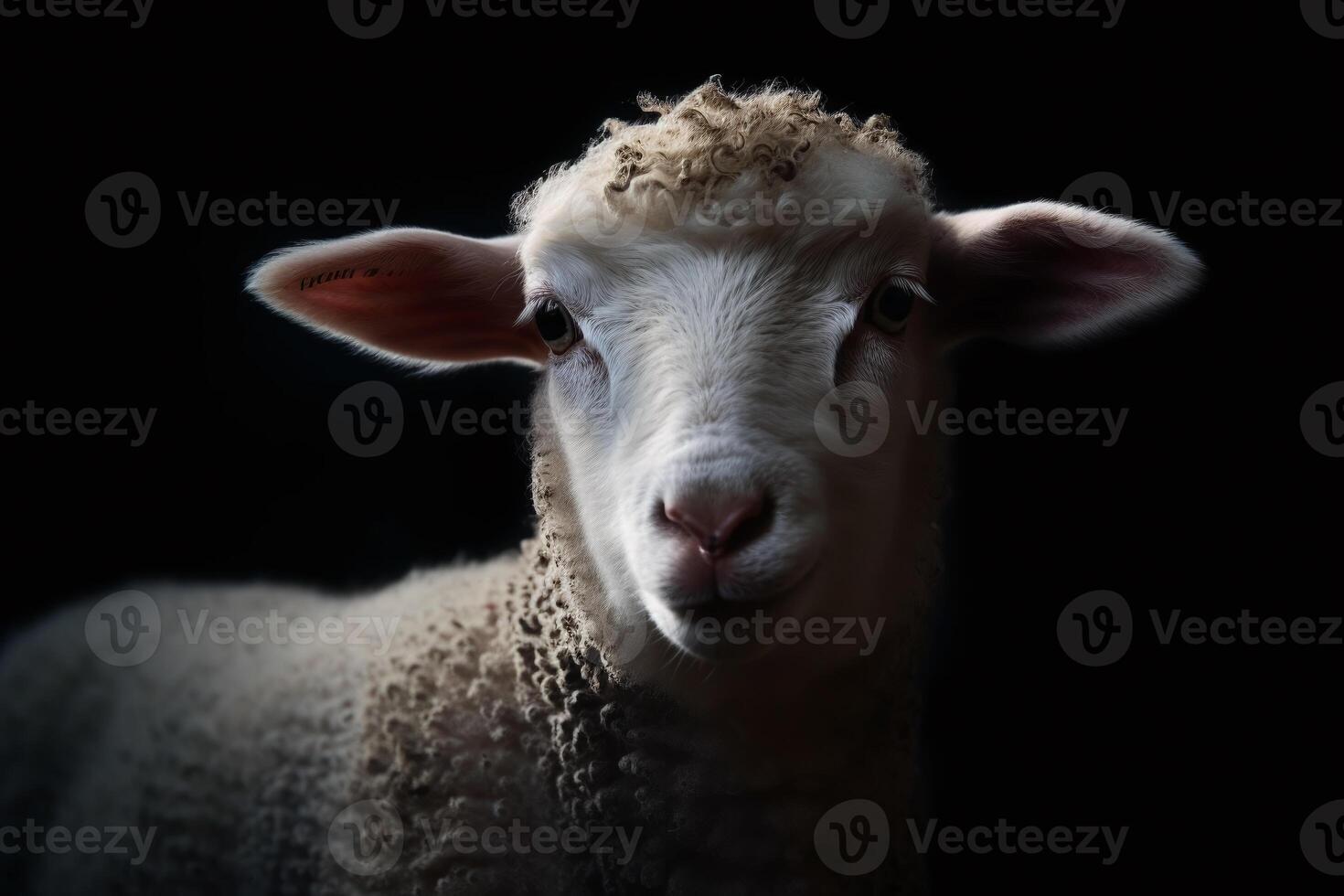 Portrait of a lamb face shot, close-up, isolated on black background. photo