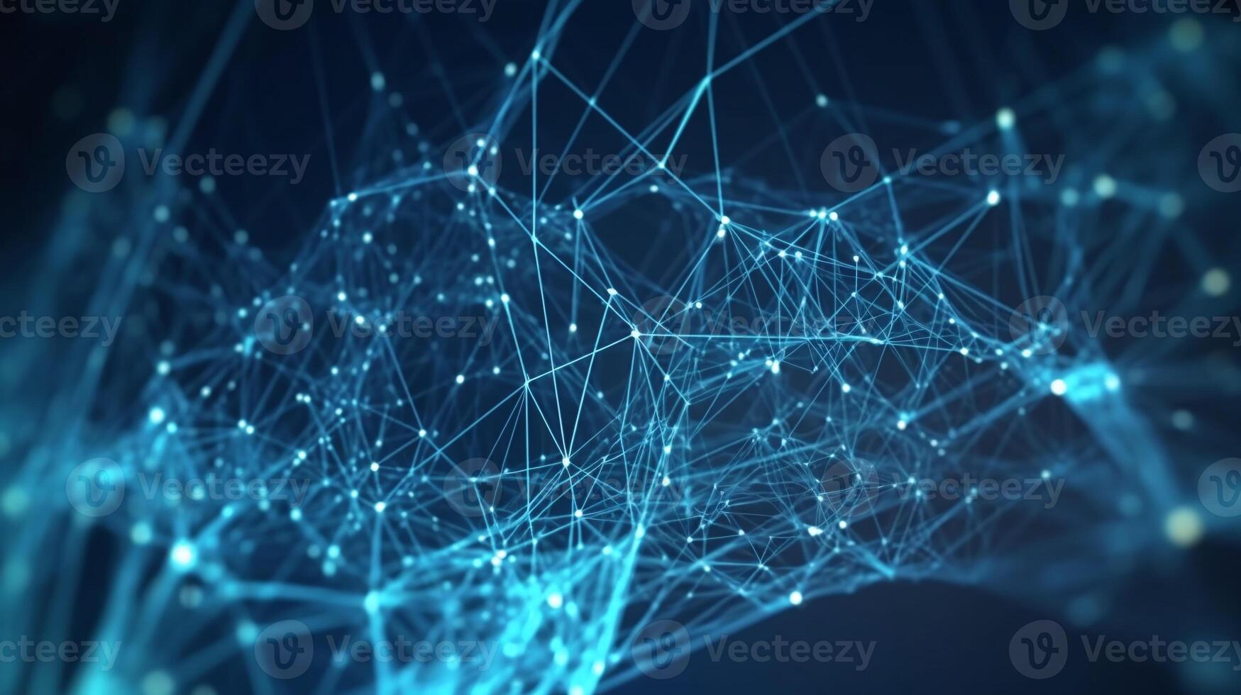 Blue abstract background with a network grid and particles connected, dot and triangle connection. photo