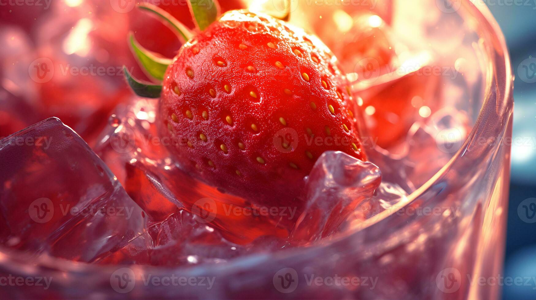 Wallpaper of ice cubes, and strawberry on a background photo