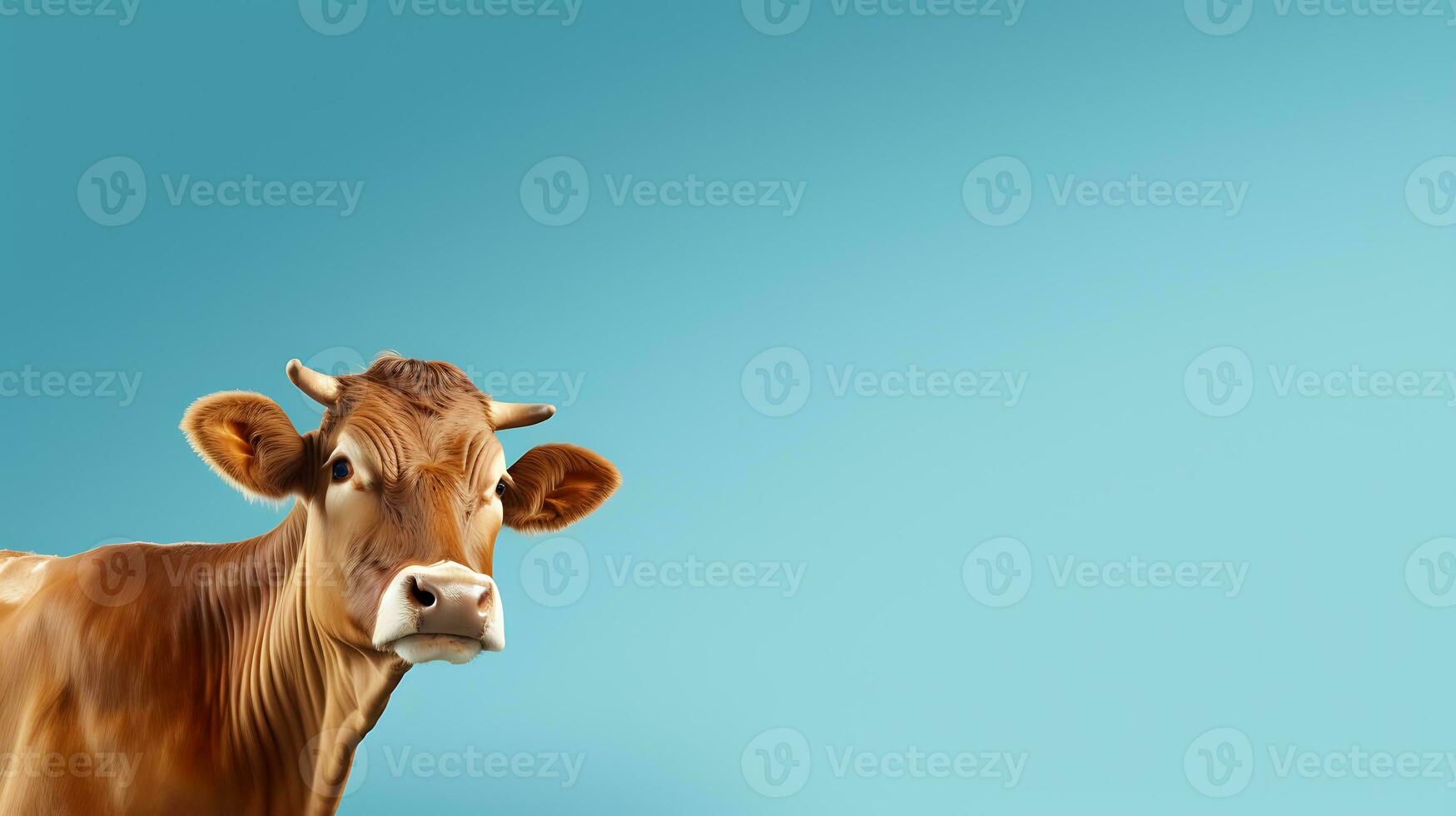 cow full length isolated on blue. Cow close up. Farm animal photo