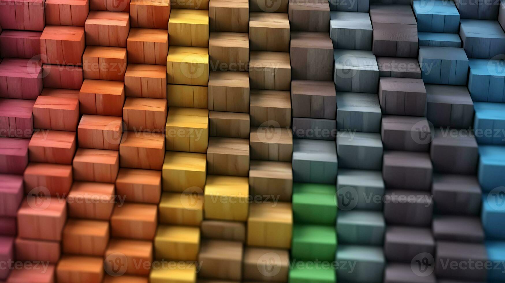 A spectrum of stacked, multi-colored wooden blocks, providing a background or cover for something creative, diverse, expanding, rising, or growing. generated by AI. photo