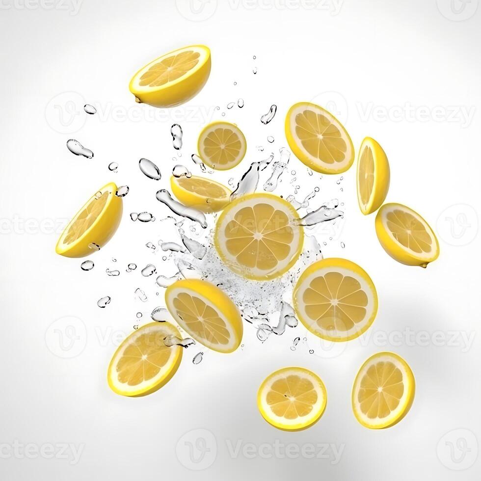 Perfectly retouched sliced half of lemon fruit isolated on the white background with clipping path. One of the best isolated lemons slices that you have seen. photo