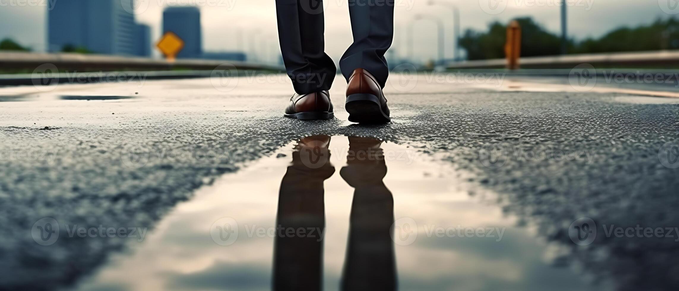 The businessman walks on the road and starts to succeed. Close-up of shoes walking, goal, and target concept. . photo