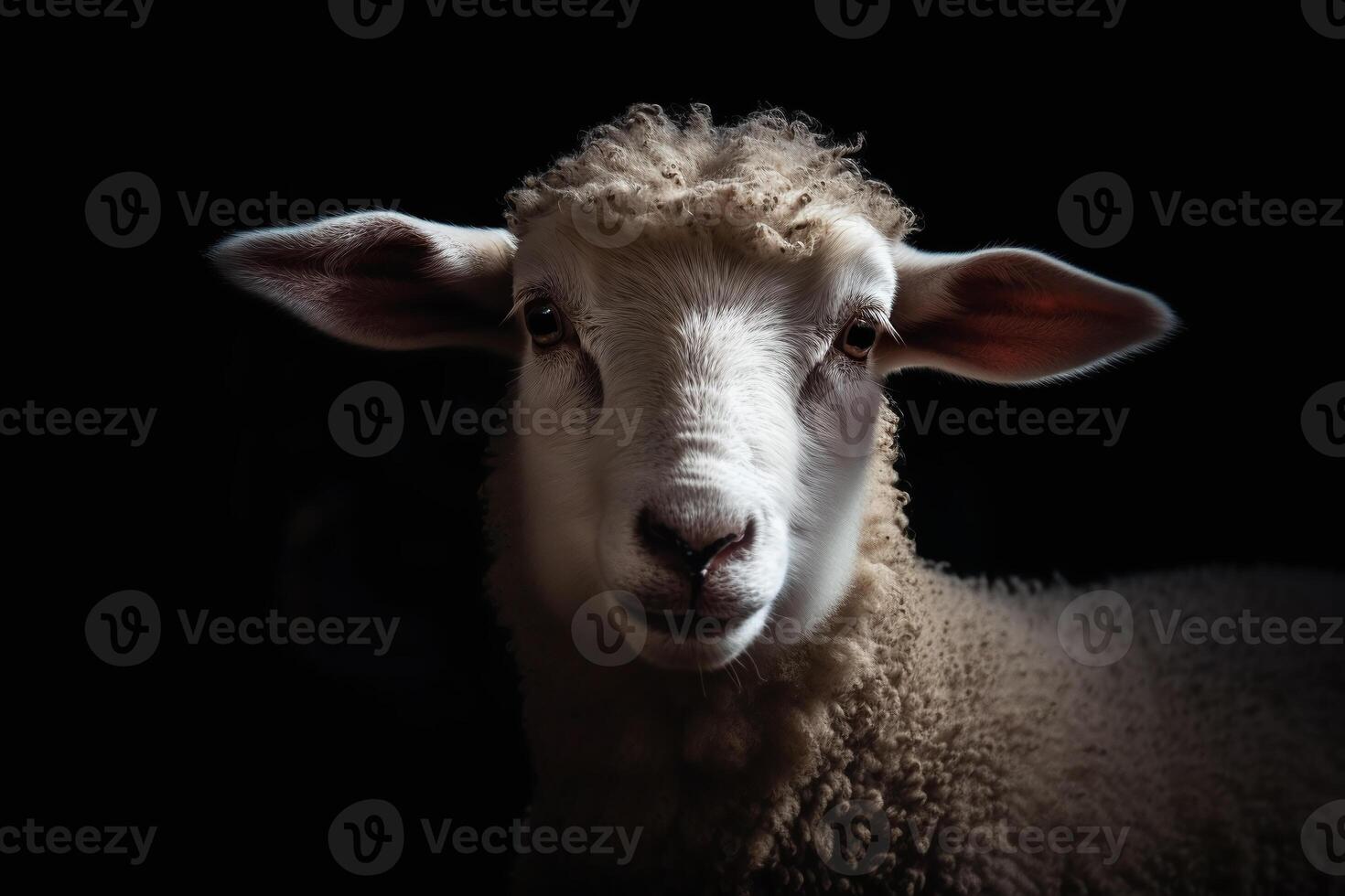 Portrait of a lamb face shot, close-up, isolated on black background. photo