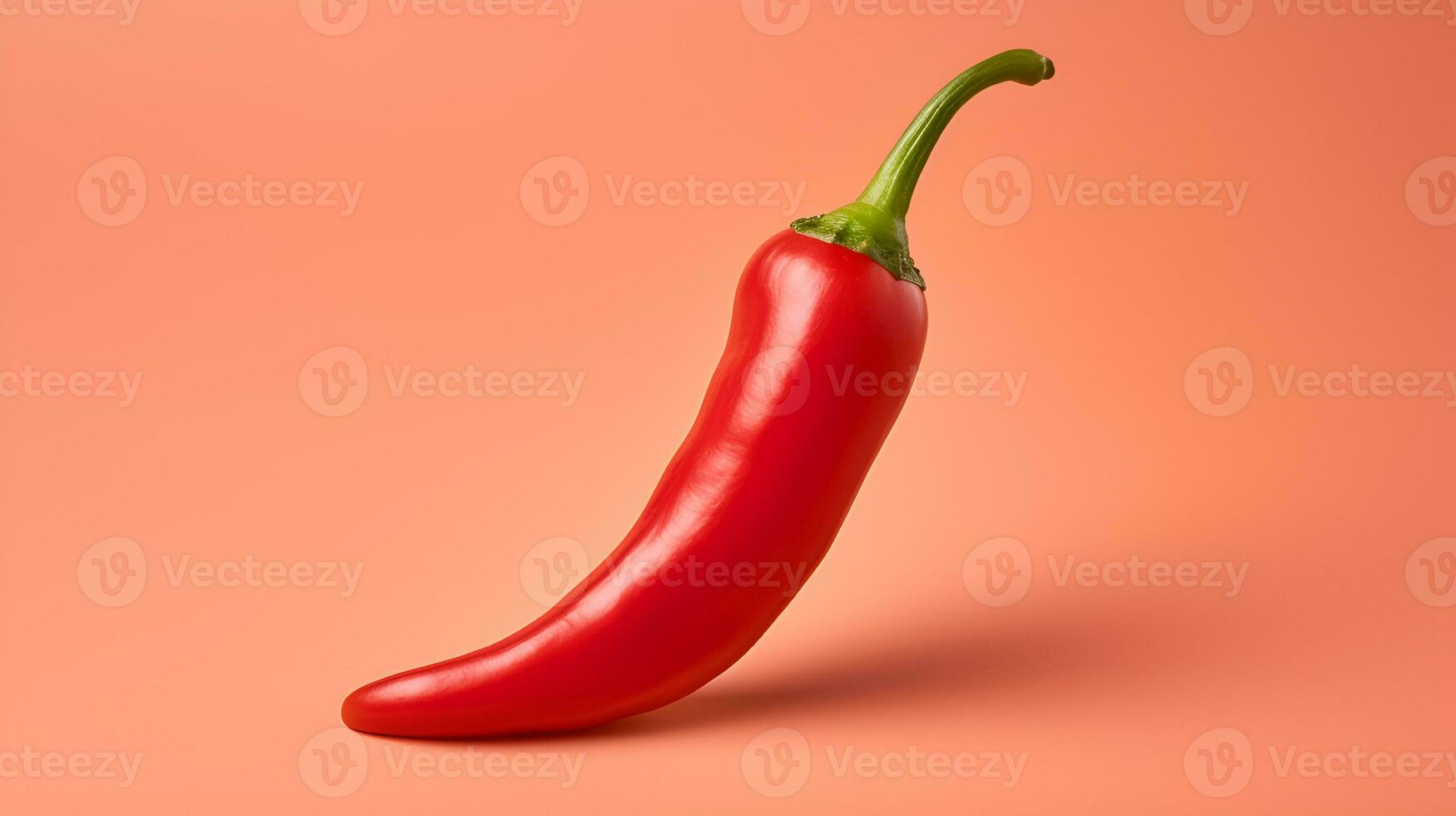 A single red hot chili pepper on a pastel red background. photo