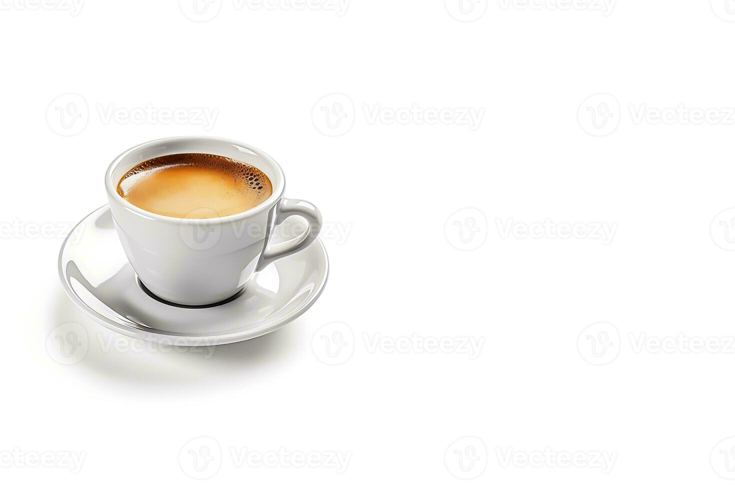 A cup of coffee or espresso on a white background with copy space. Generate AI photo