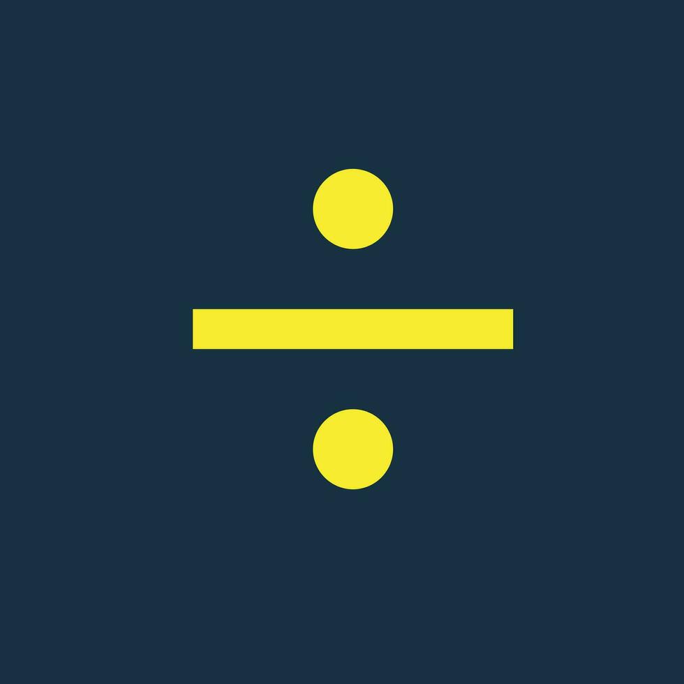 Round yellow icon of division symbol on dark blue background. Basic mathematical symbol. Calculator button icon. business finance concept in vector. vector