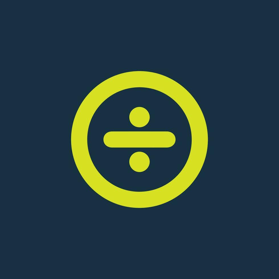Round yellow icon of division symbol on dark blue background. Basic mathematical symbol. Calculator button icon. business finance concept in vector. vector