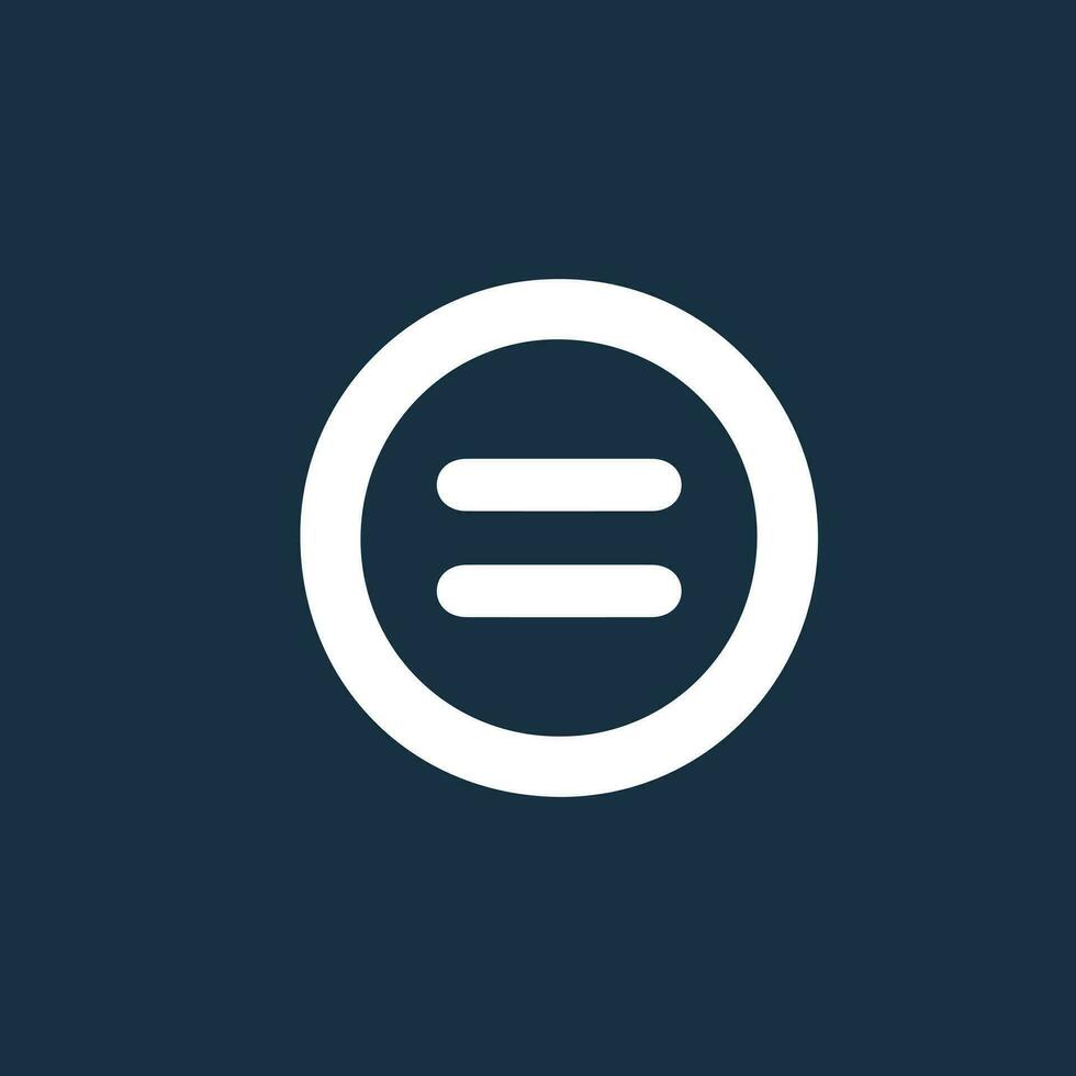 Round white icon of equals symbol on dark blue background. Basic mathematical symbol. business finance concept in vector. vector