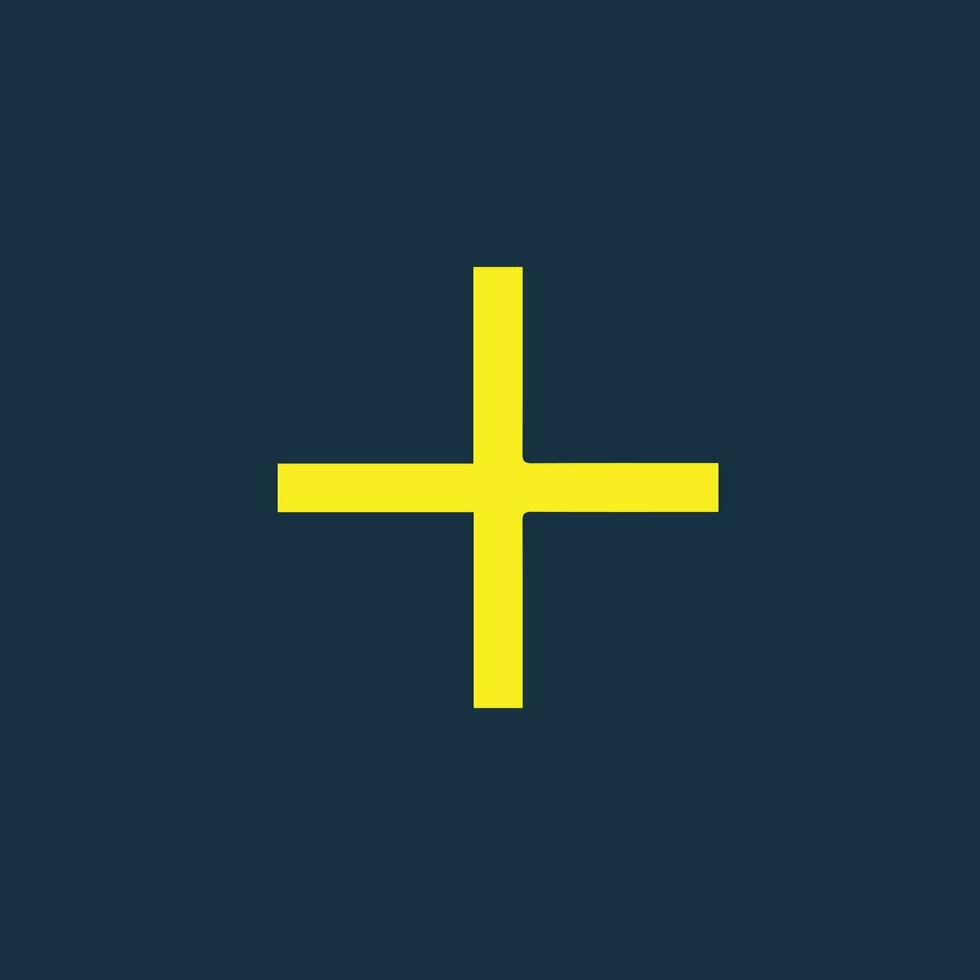 Yellow icon of a plus symbol on dark blue background. Plus icon Basic mathematical symbol.Calculator button icon. Business finance concept in vector. vector