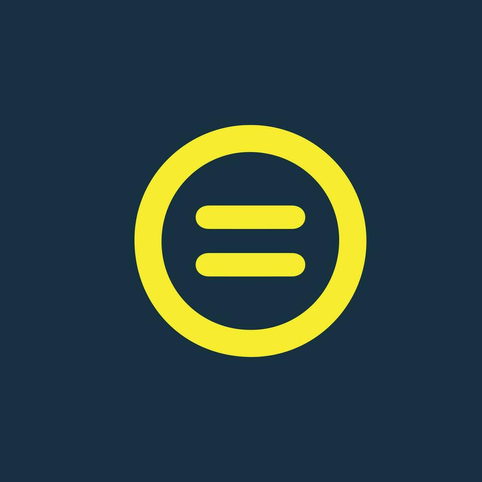 Round yellow icon of equals symbol on dark blue background. Basic mathematical symbol. business finance concept in vector. vector