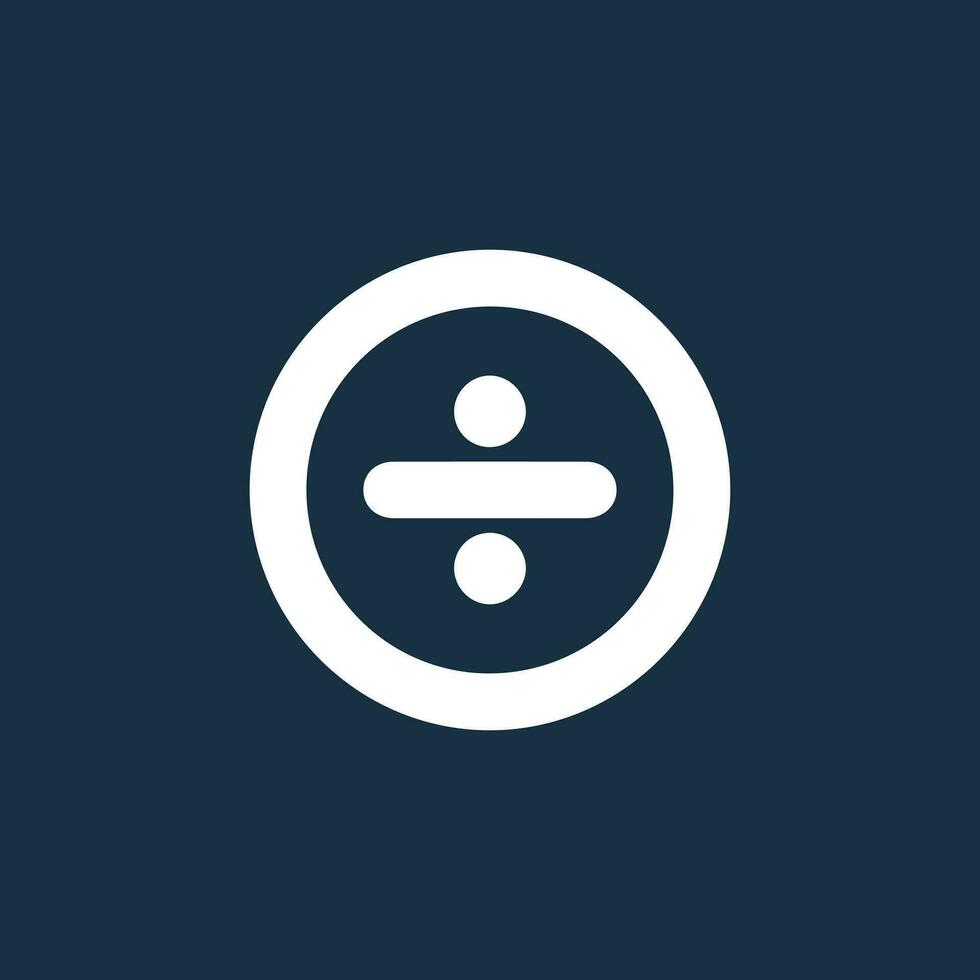 Round yellow icon of division symbol on dark blue background. Basic mathematical symbol. Calculator button icon. business finance concept in vector. vector